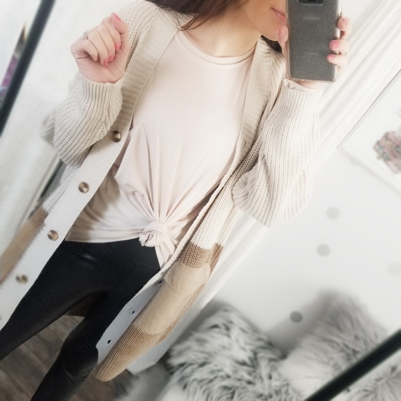 Knit Fall Neutral Cardigan Taupe Color Block Long Pocket Cardigan - Picture 3 of 11